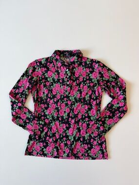 Oliver Grant Silk / Cotton Collared Button Placket Floral Long Sleeve Size M